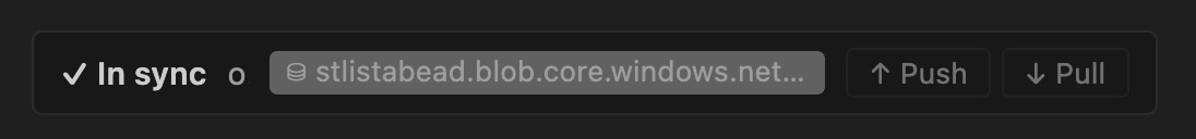 Dashboard sync bar showing remote Dolt server host:port/db indicator, in-sync status, and Push / Pull buttons