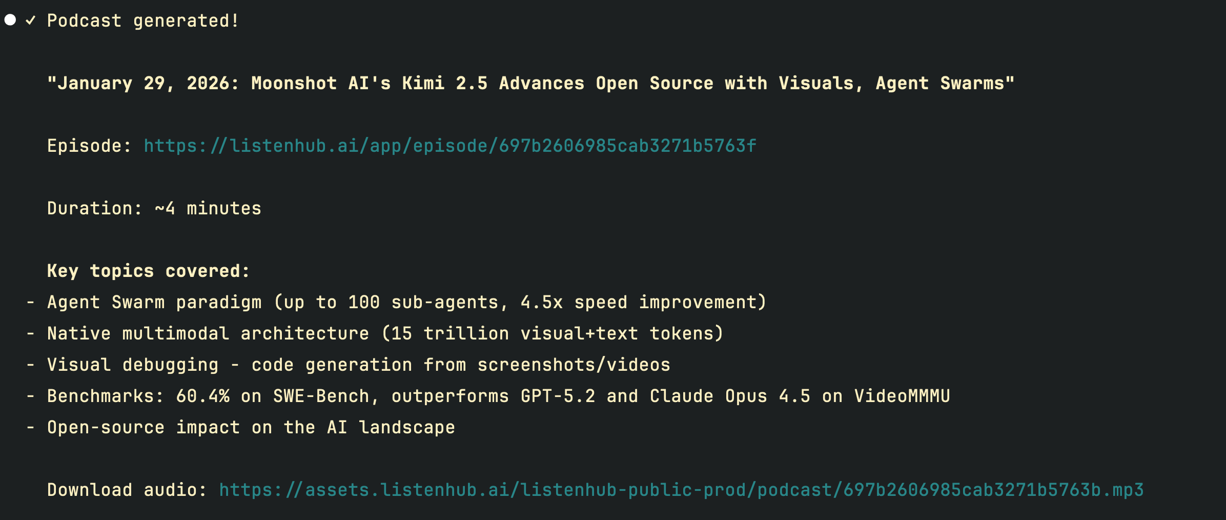 Podcast generation complete