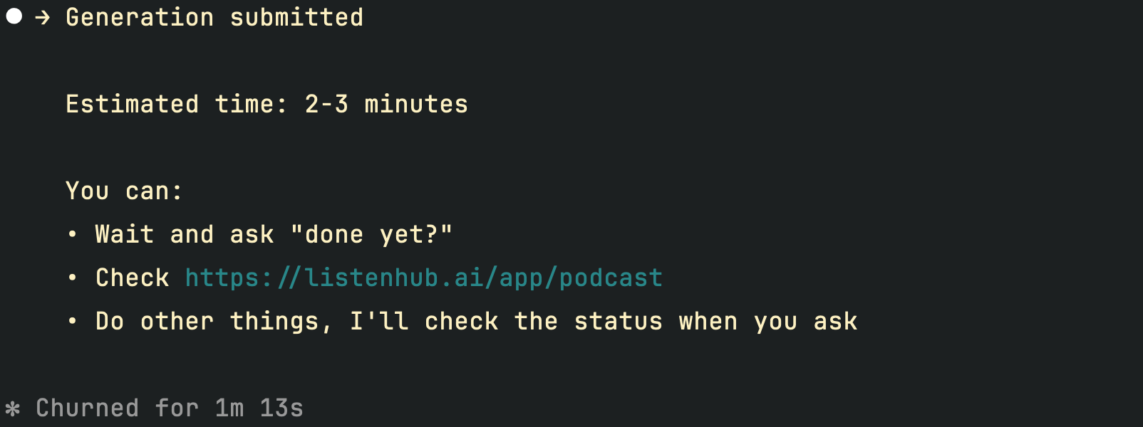 Agent running podcast generation