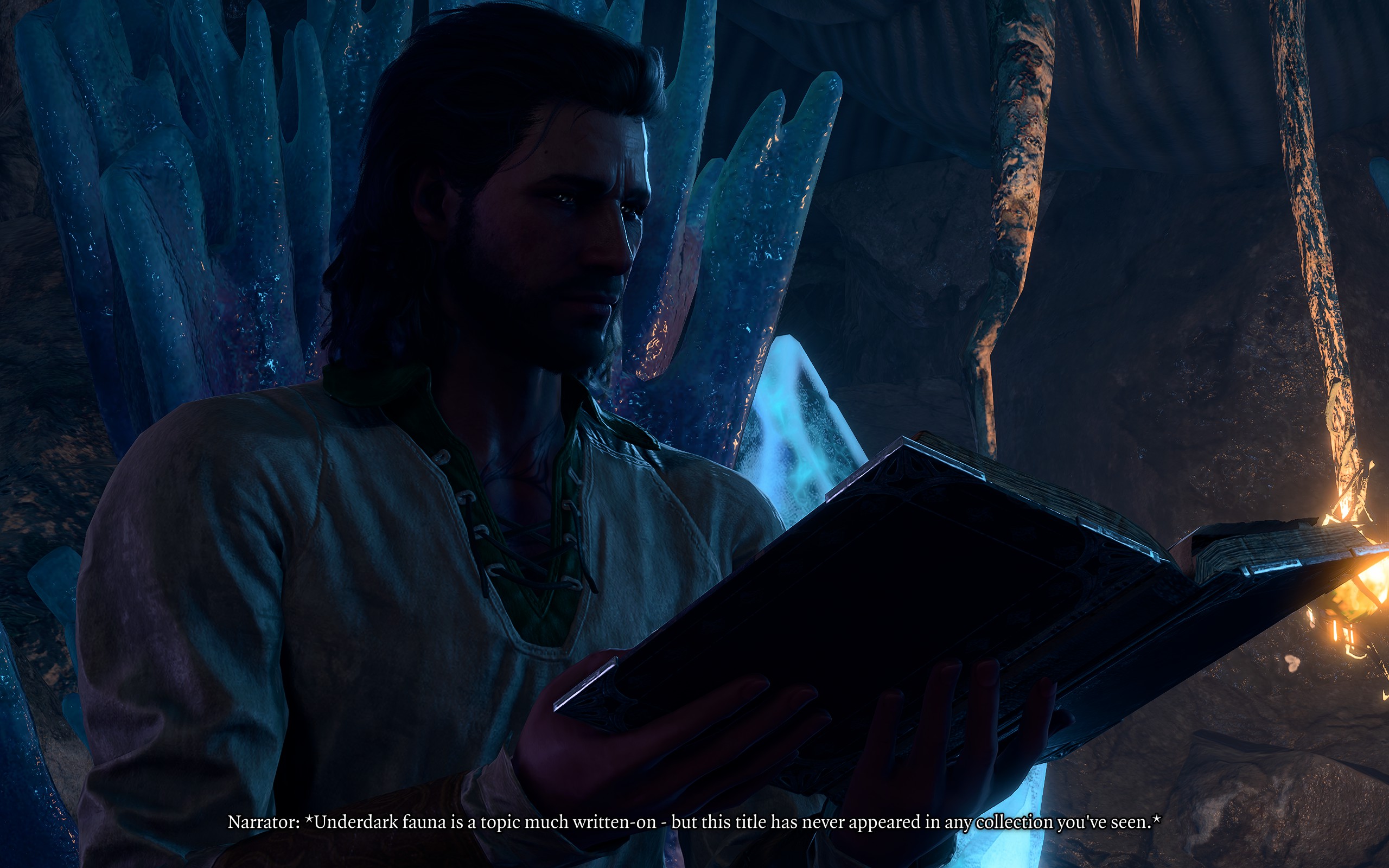 Reading in a glowing crystal cave