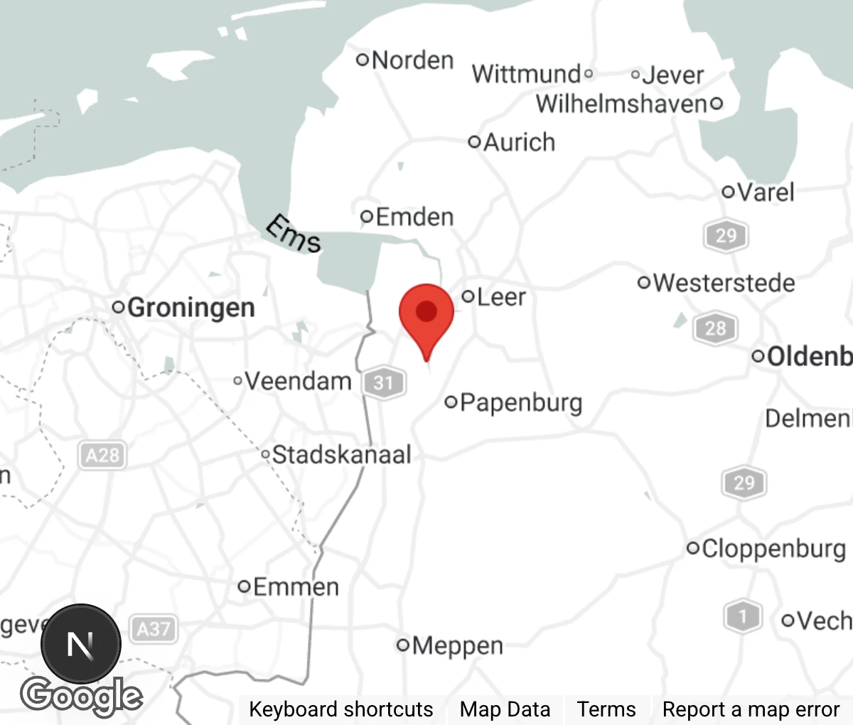 Map showing location of Tierheim Weenermoor/Rheiderland