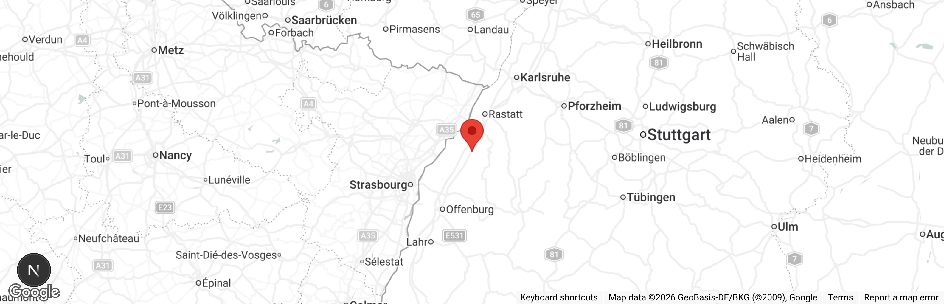 Map showing location of Tierschutzverein Bühl e.V.