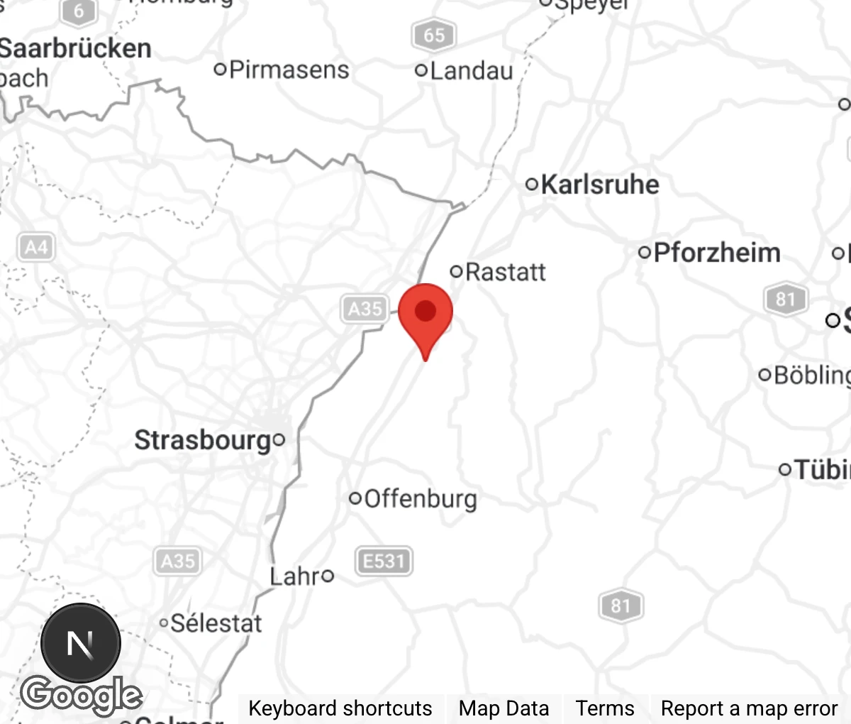 Map showing location of Tierschutzverein Bühl e.V.