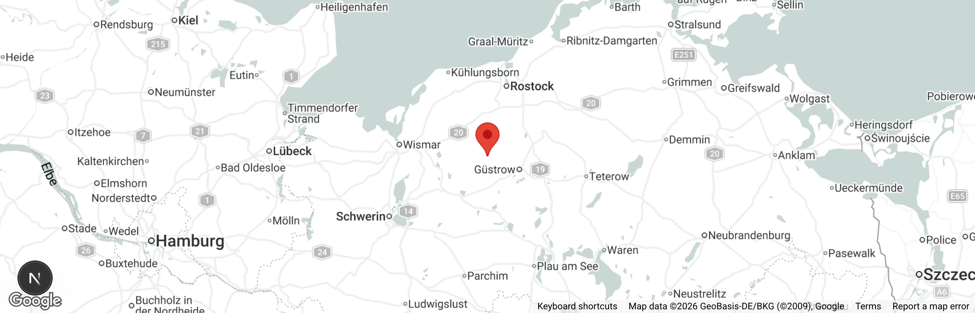 Map showing location of Tierhilfe Bützow e.V.