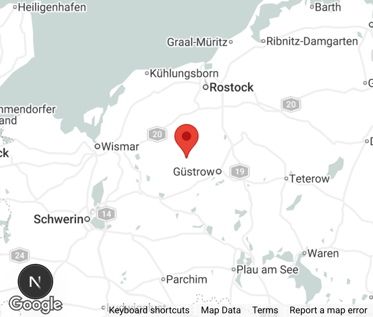 Map showing location of Tierhilfe Bützow e.V.