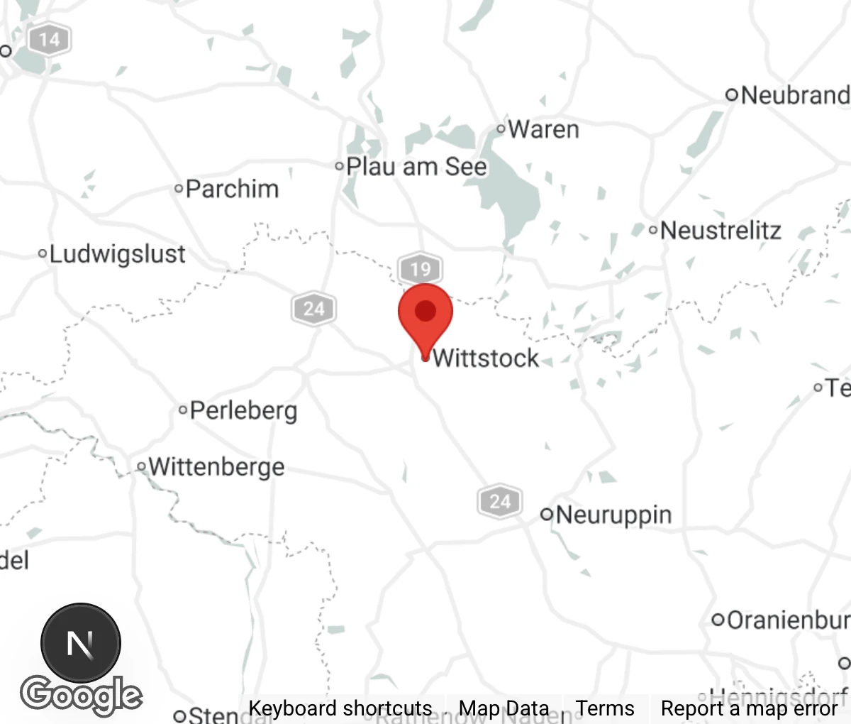 Map showing location of Tierschutzverein Wittstock u.U. e.V.