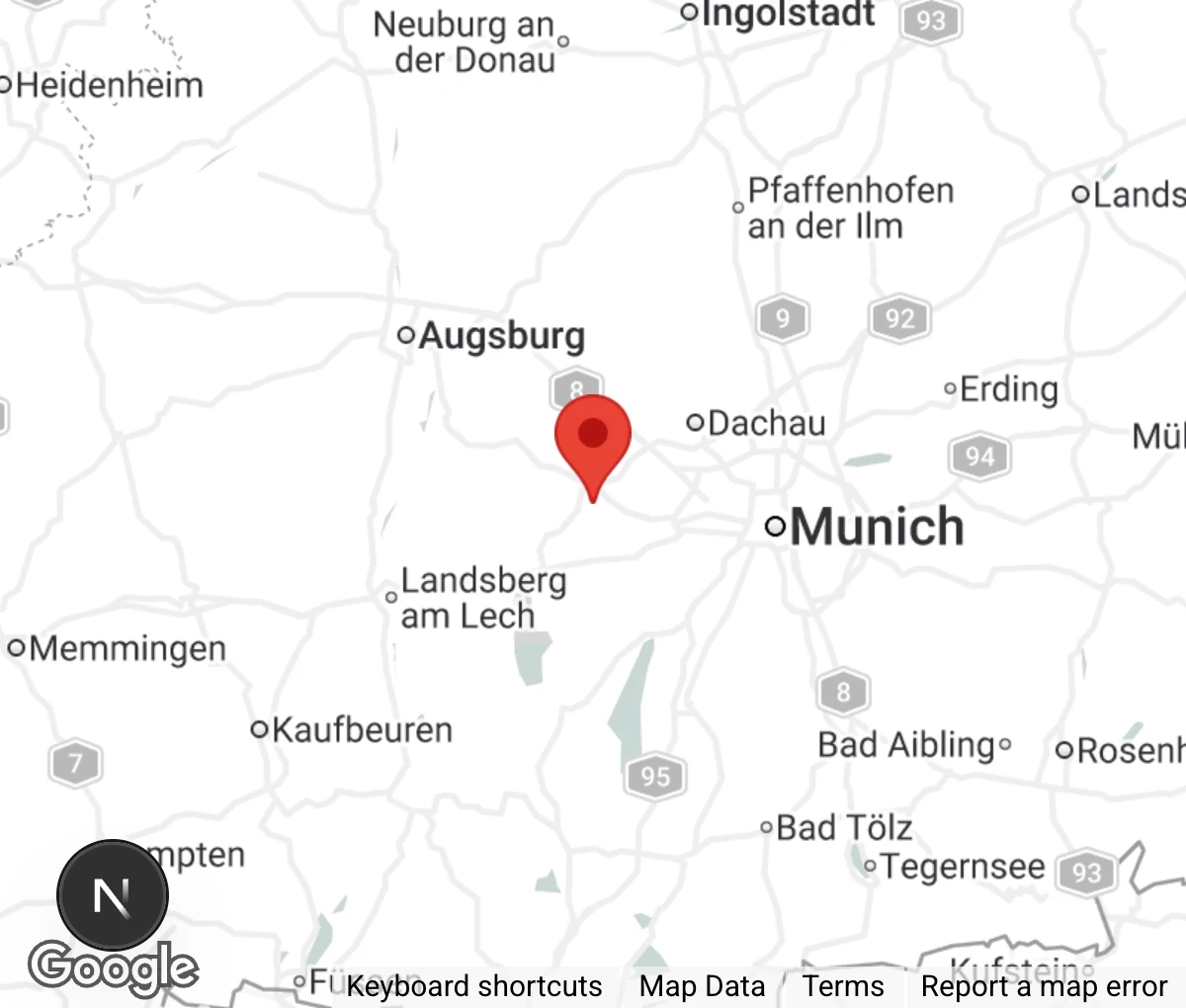 Map showing location of Tierheim Oase für Viecherl Tierschutzverein Fürstenfeldbruck