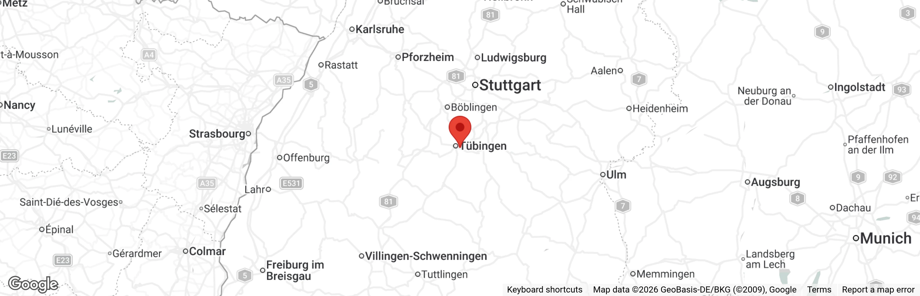 Map showing location of Tierschutzverein Tübingen u.U. e.V.