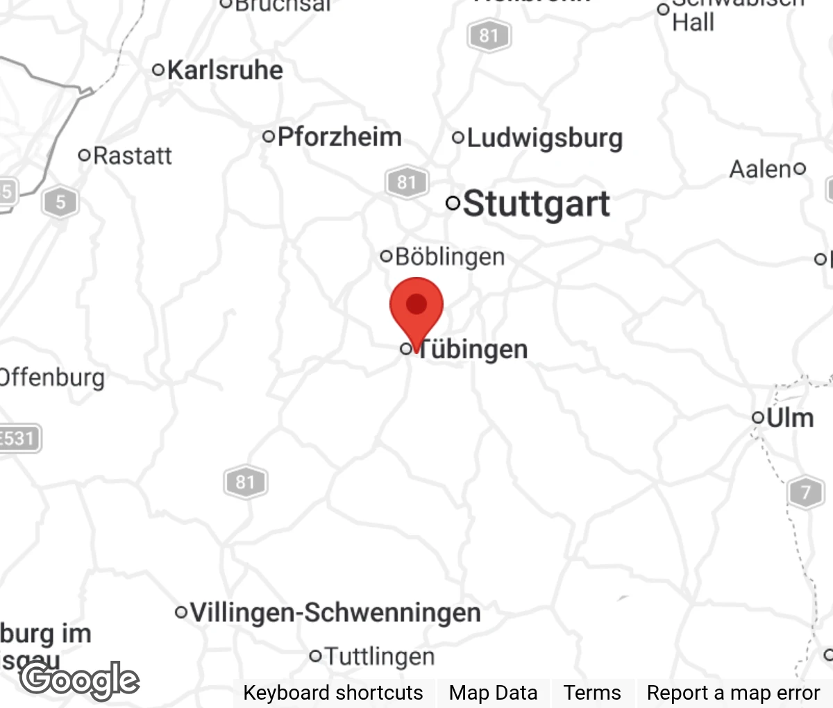 Map showing location of Tierschutzverein Tübingen u.U. e.V.