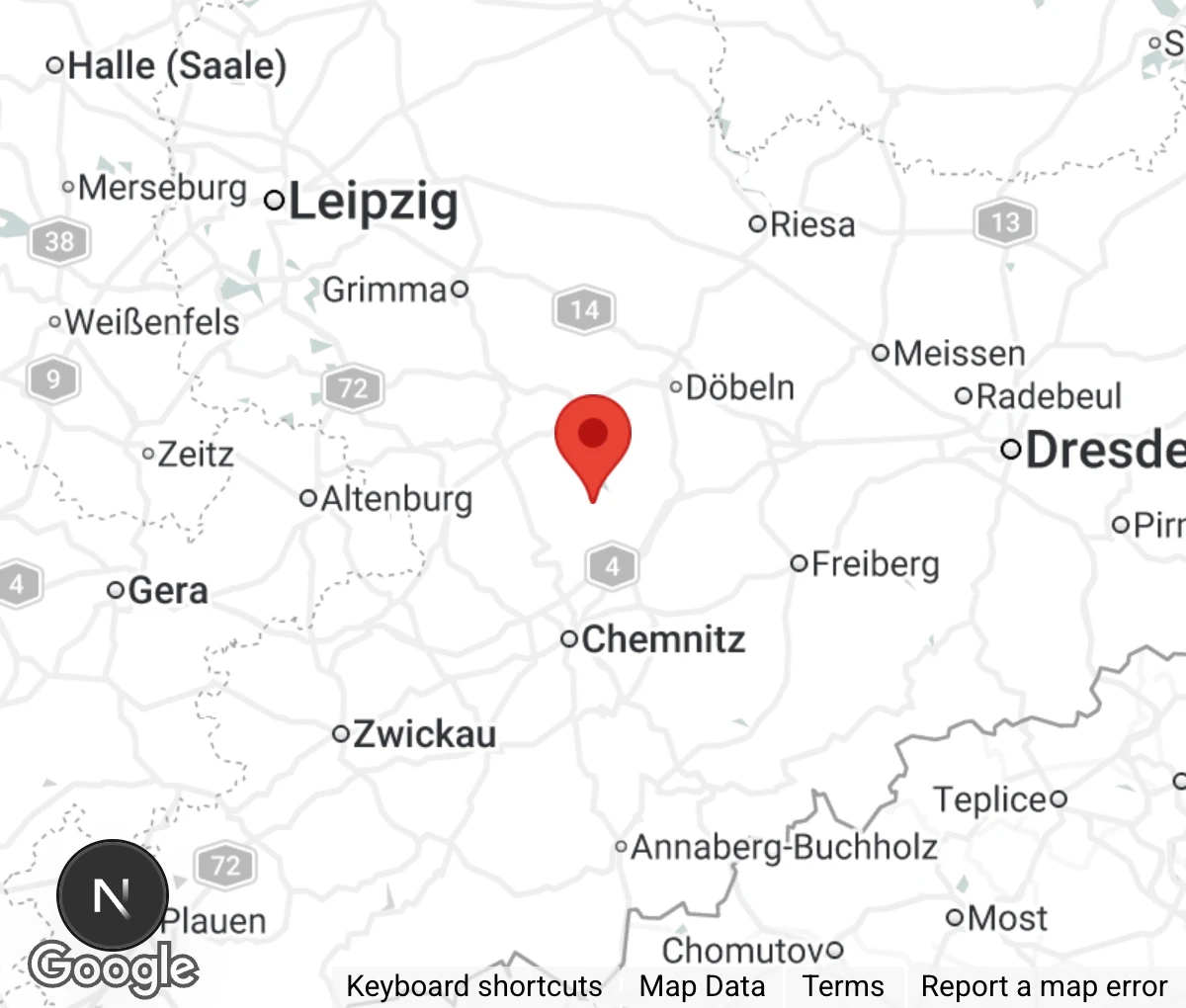 Map showing location of Tierschutzverein Mittweida u.U. e.V.