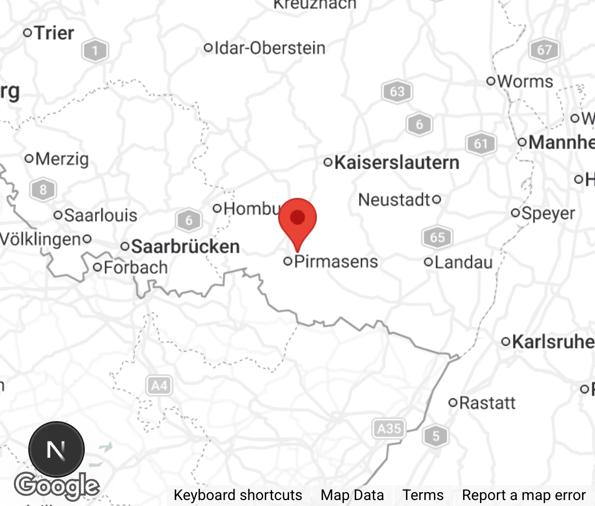 Map showing location of Tierheim Pirmasens