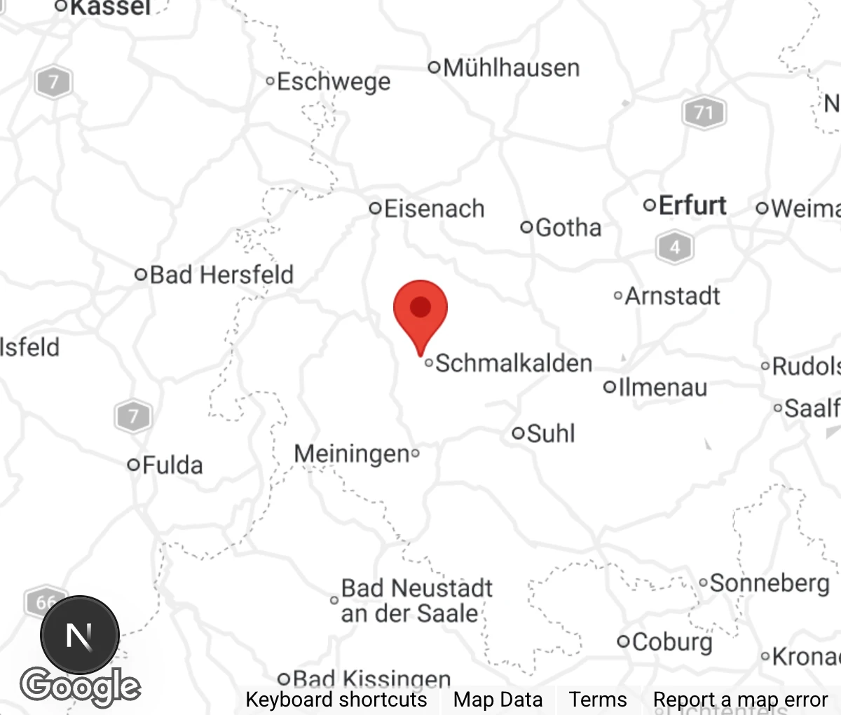 Map showing location of Tierauffangstation Schmalkalden