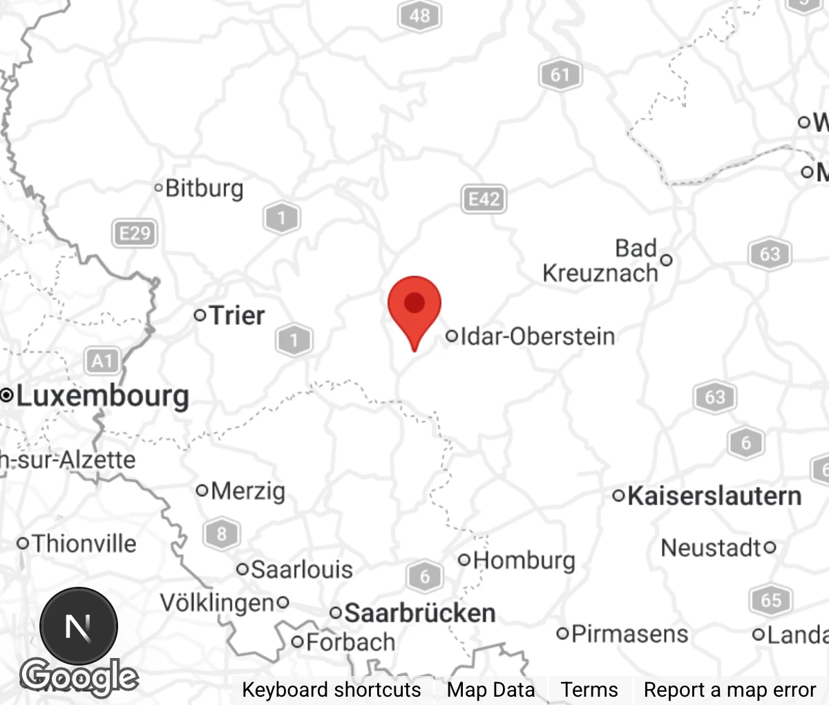 Map showing location of Tierhilfe Obere Nahe e.V.