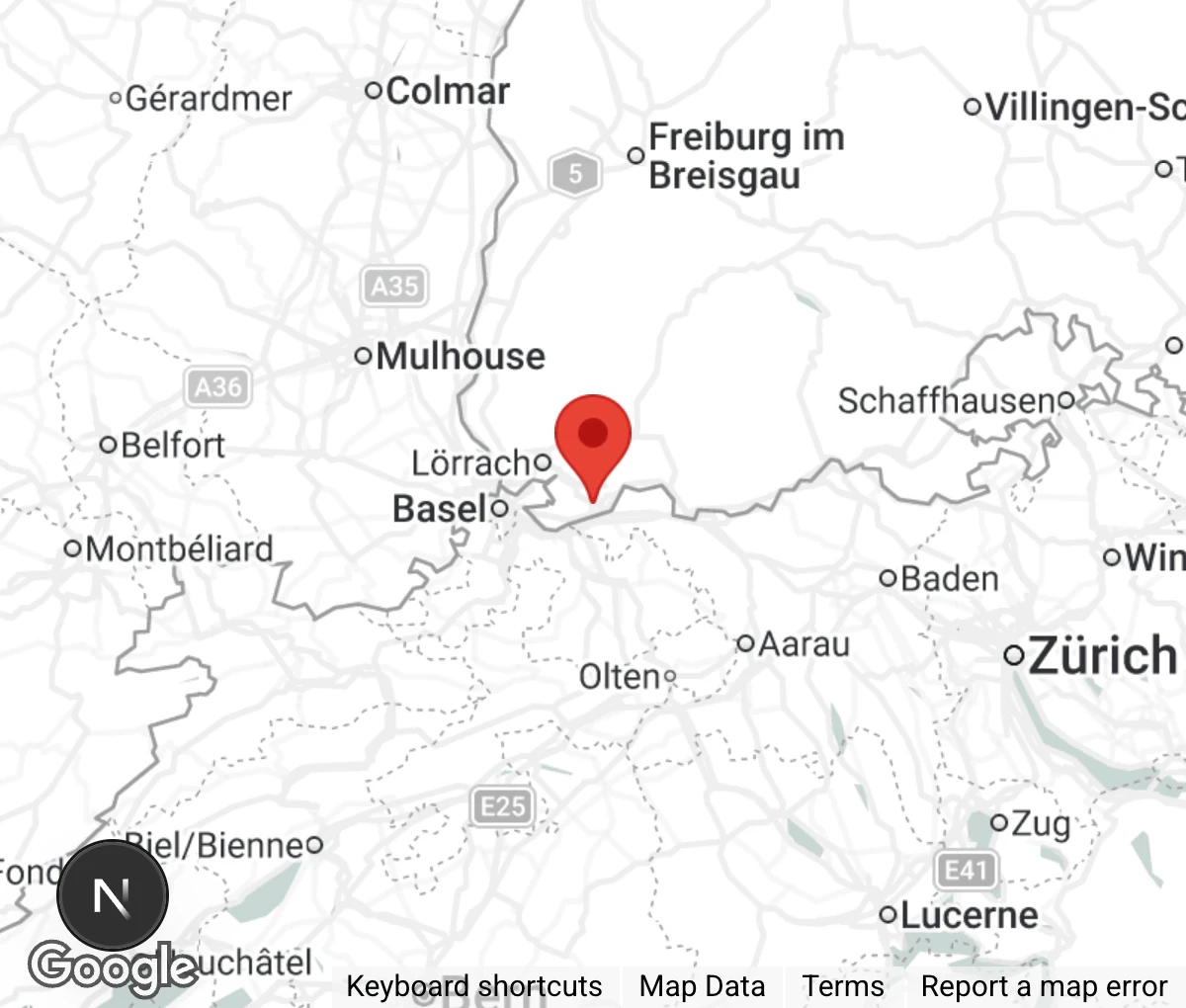 Map showing location of Tierheim Rheinfelden