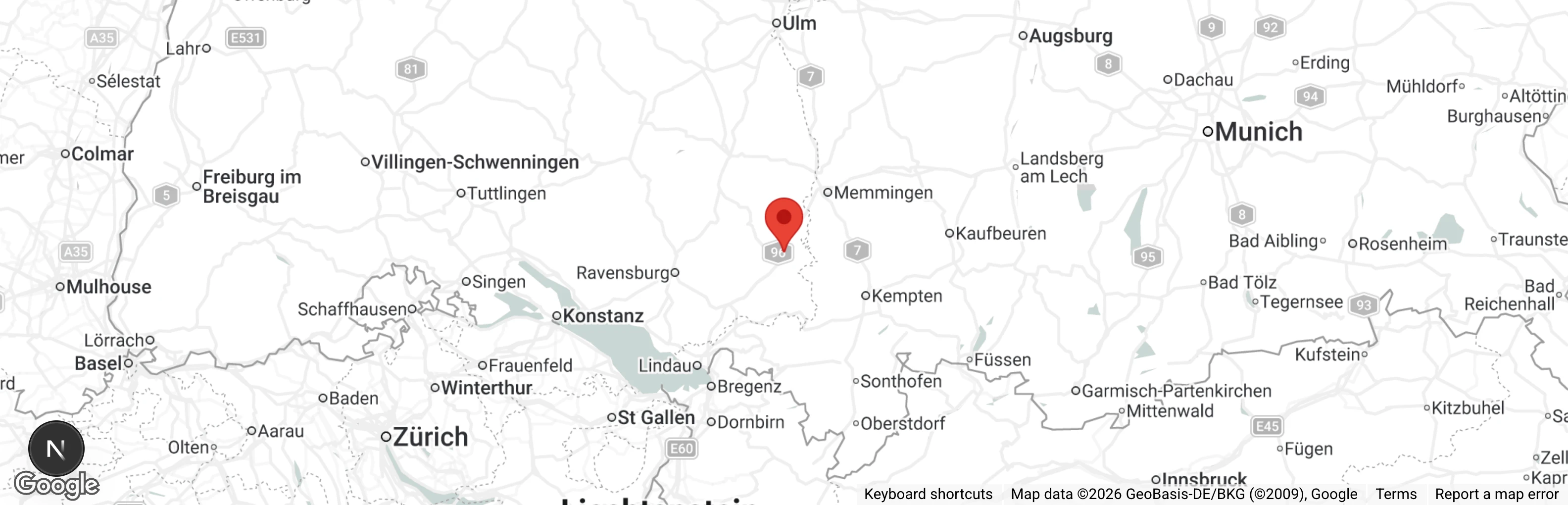 Map showing location of Tierauffangstation Leutkirch