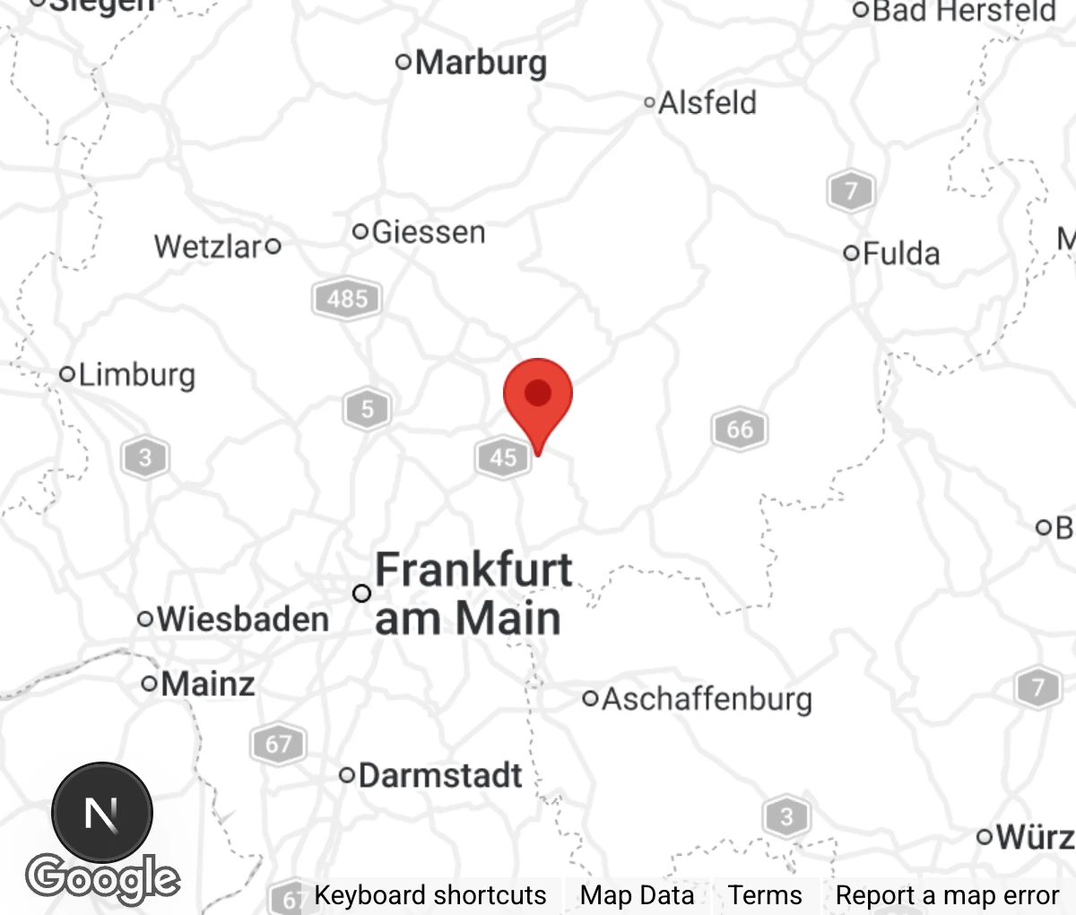 Map showing location of Tierauffangstation Buedingen