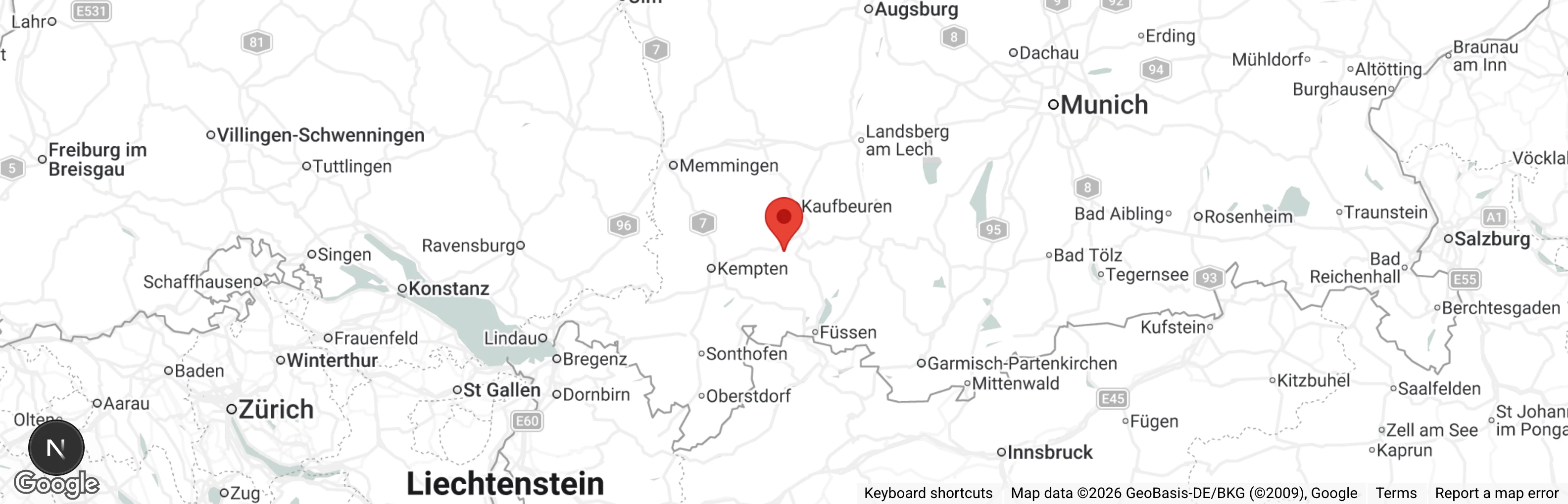 Map showing location of Tierheim Marktoberdorf