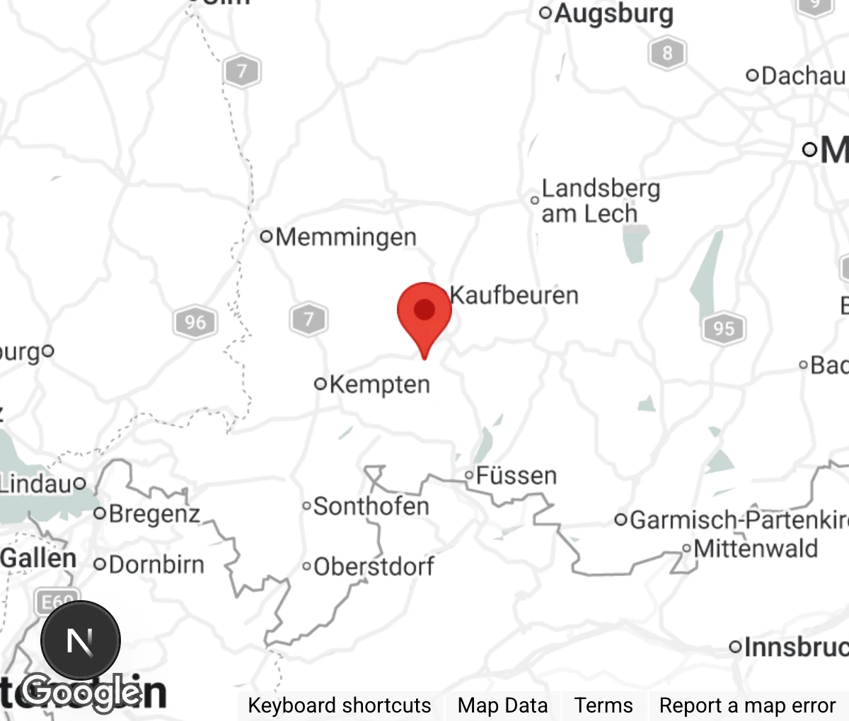 Map showing location of Tierheim Marktoberdorf