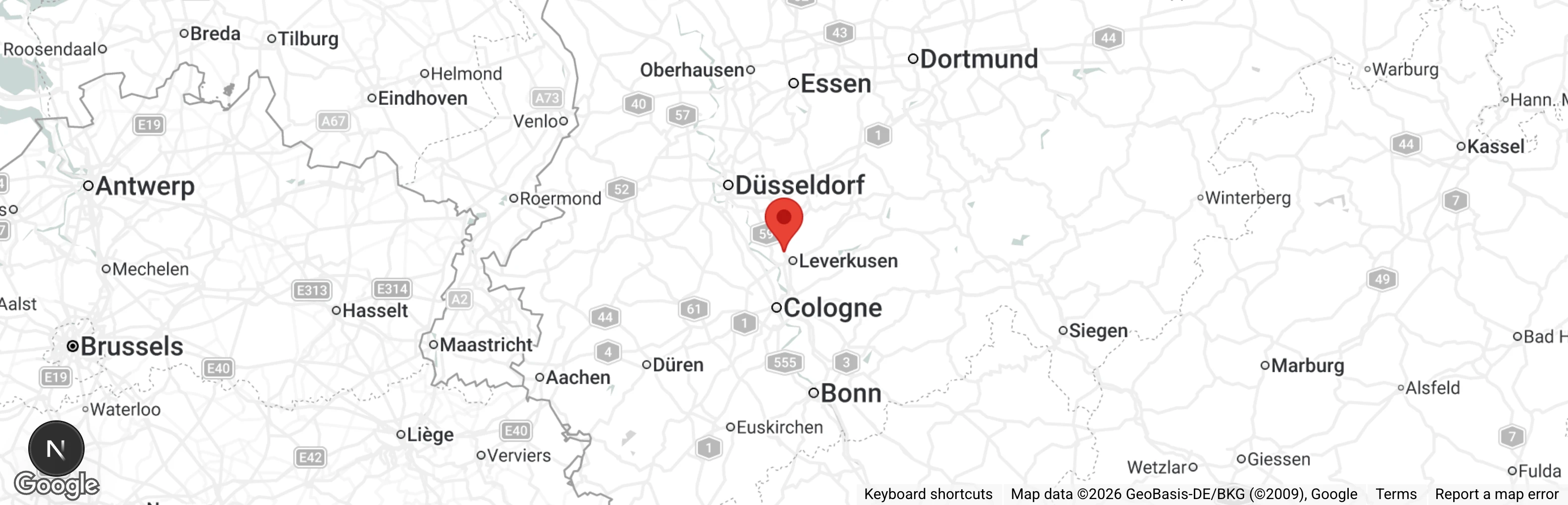 Map showing location of Tierschutz Leverkusen e.V.