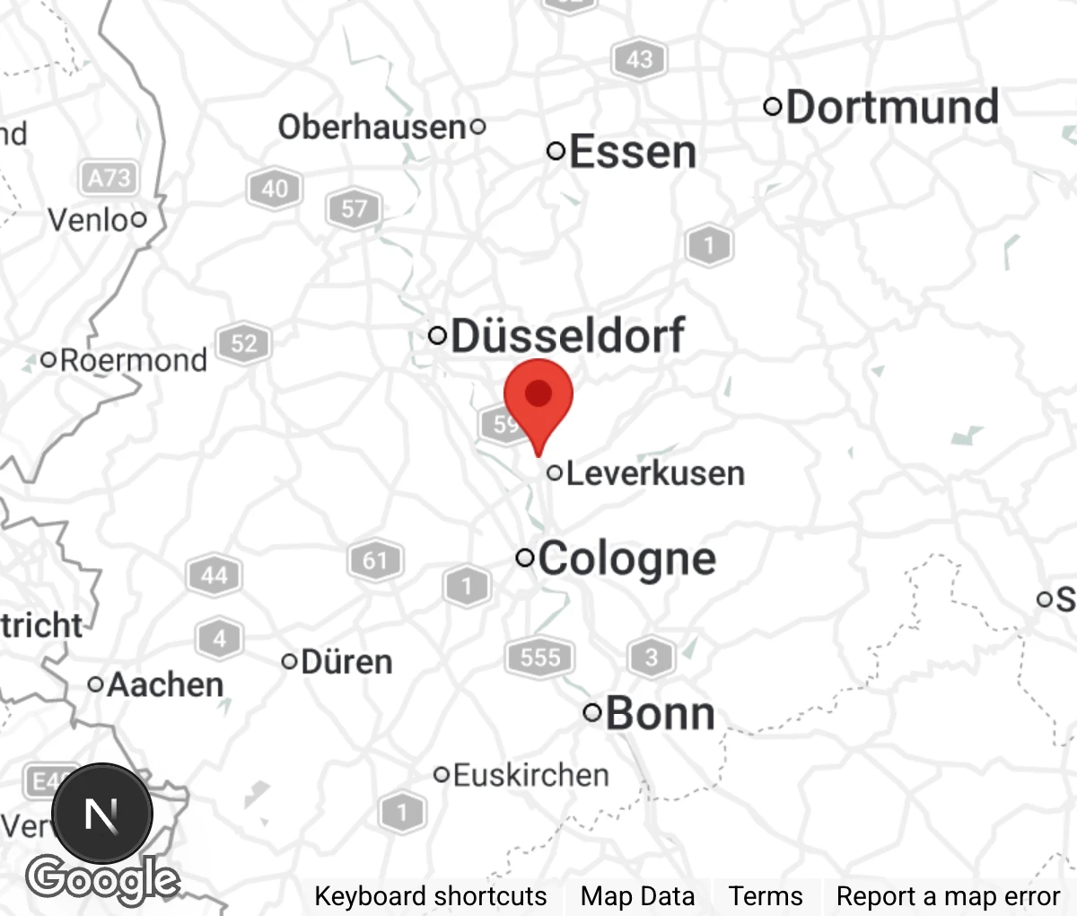 Map showing location of Tierschutz Leverkusen e.V.