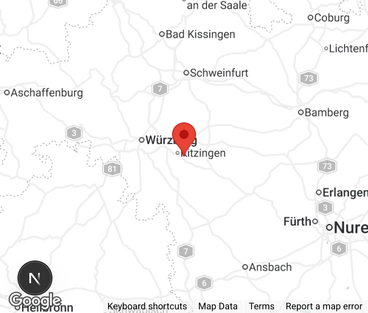Map showing location of Auffangstation Landschildkröten Kitzingen