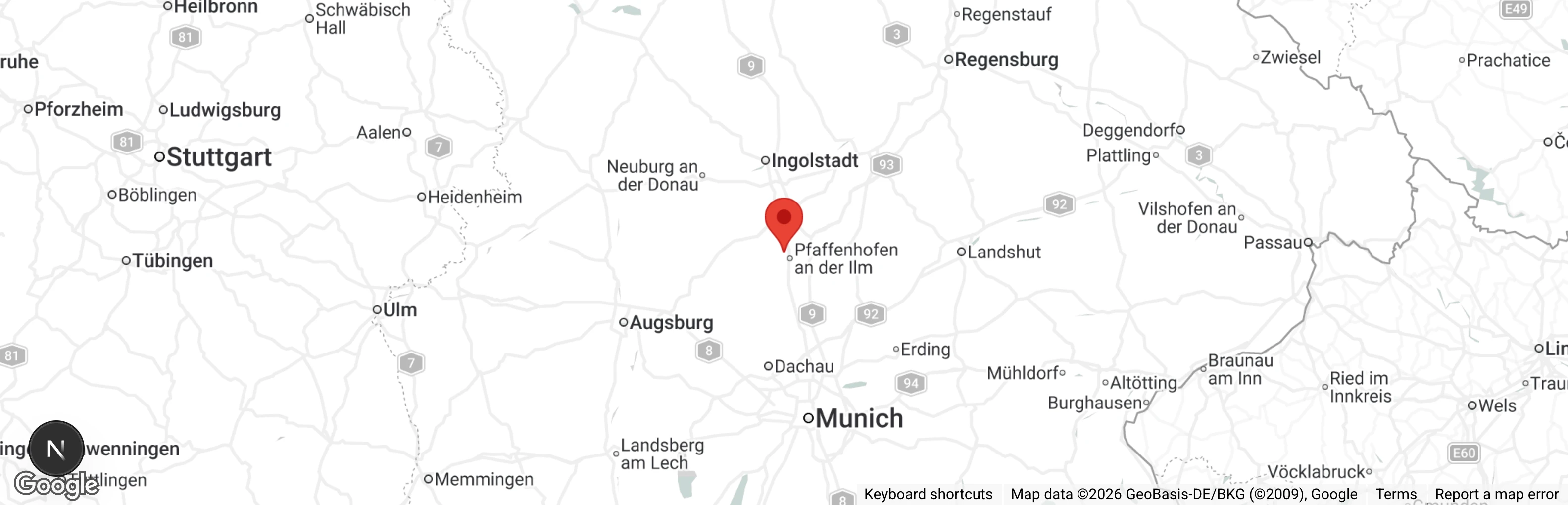 Map showing location of Tierherberge Pfaffenhofen