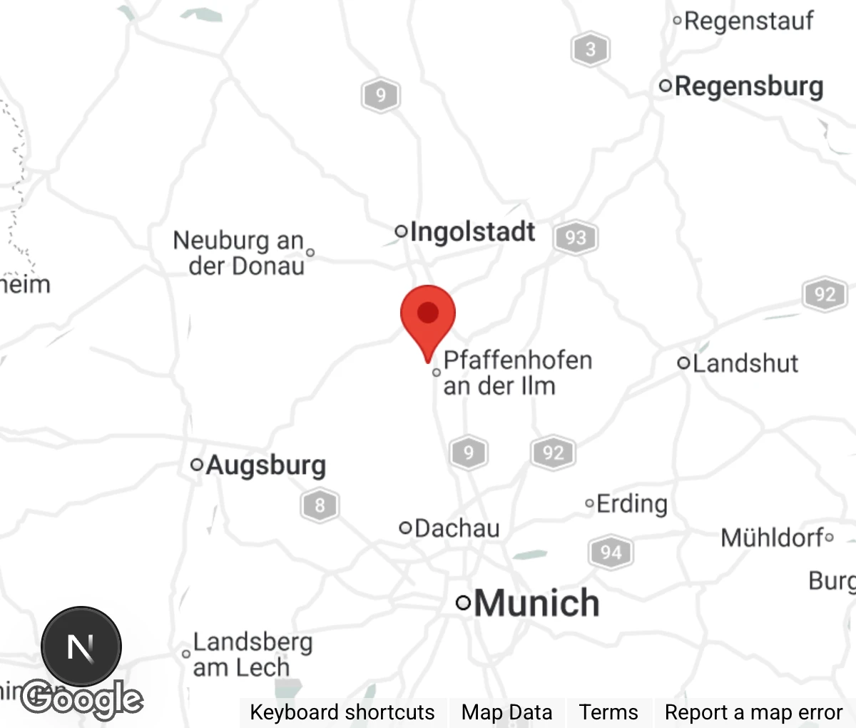 Map showing location of Tierherberge Pfaffenhofen