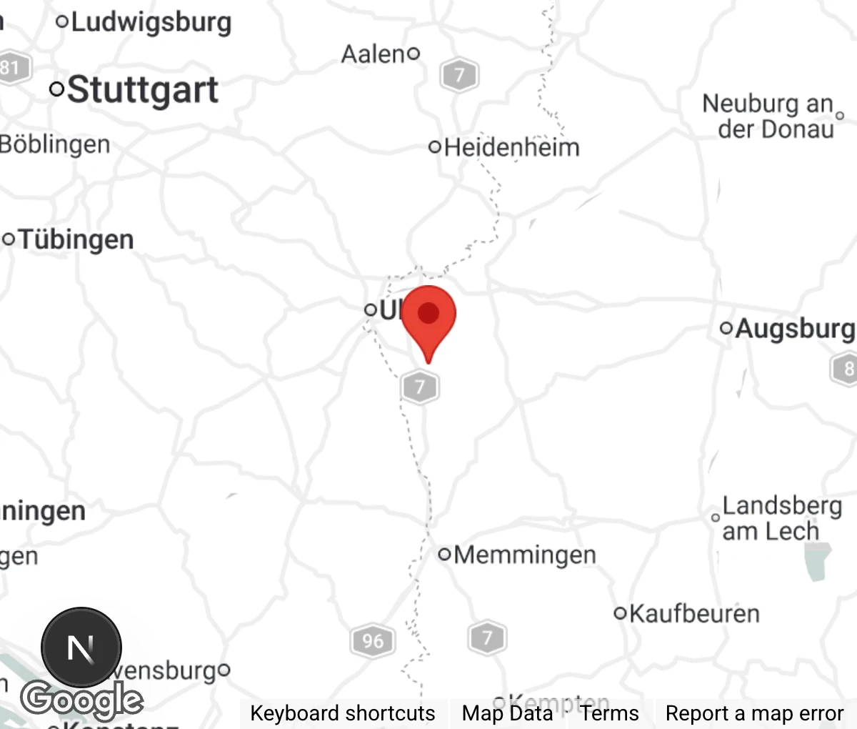 Map showing location of Tierheim Weißenhorn