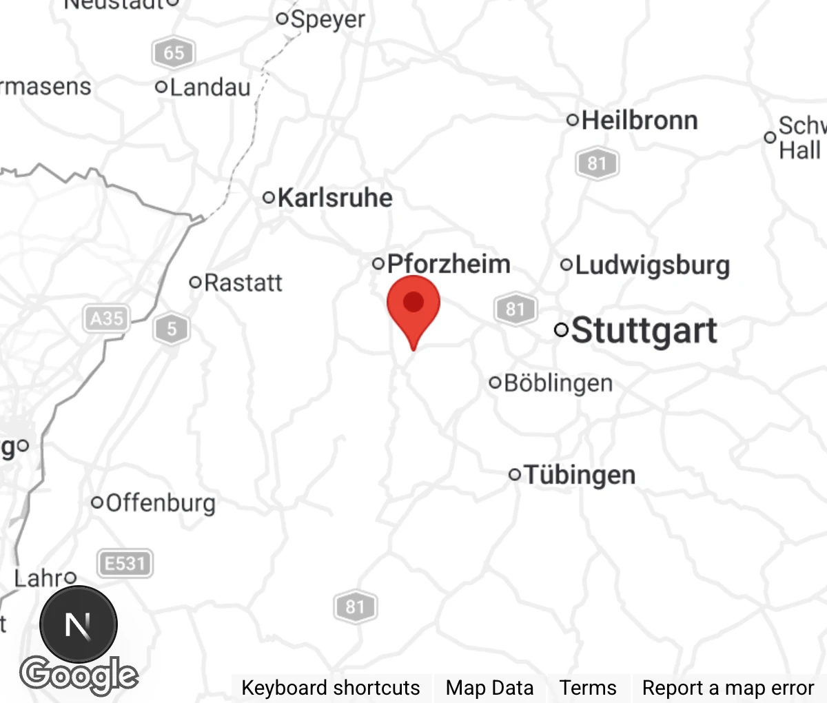 Map showing location of Tierrettungsstation Calw