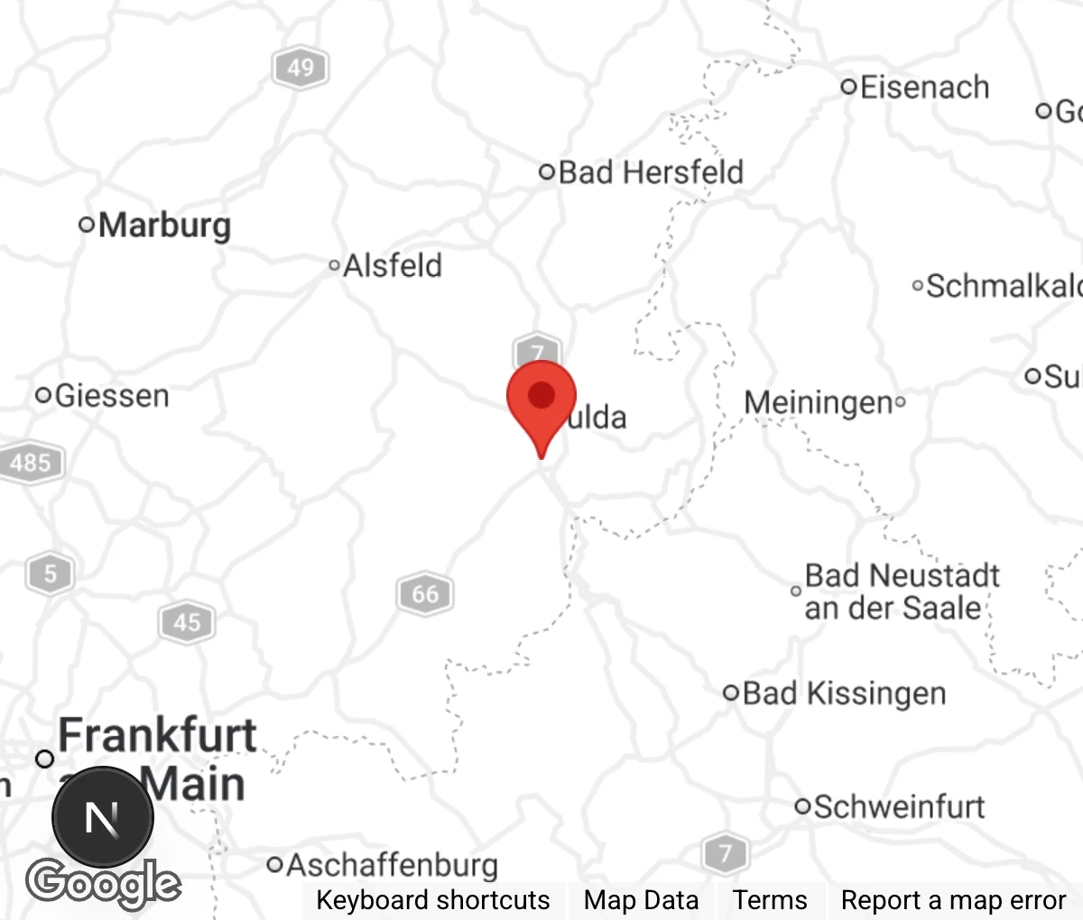Map showing location of Tierschutz Fulda u. U. e.V.