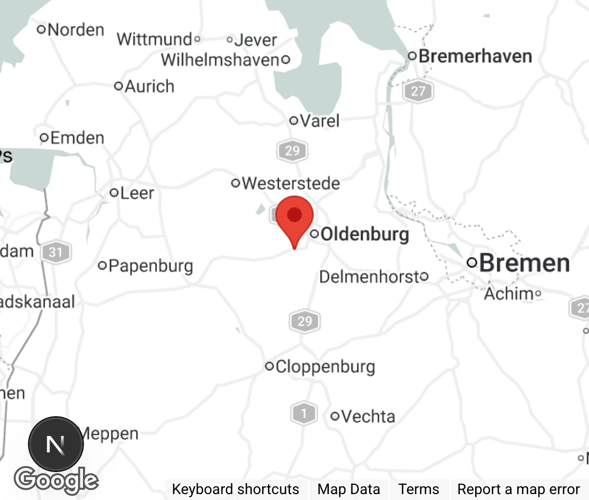 Map showing location of Tierheim Oldenburg gGmbH