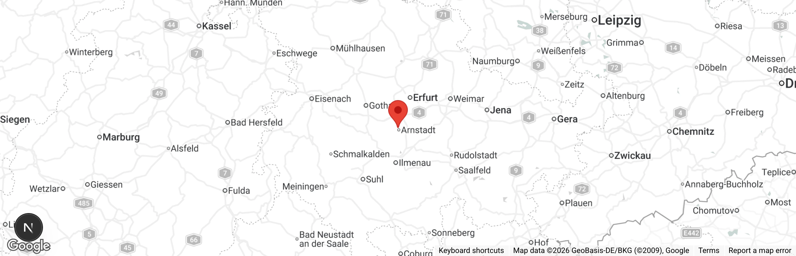 Map showing location of Tierschutzverein Arnstadt e.V.