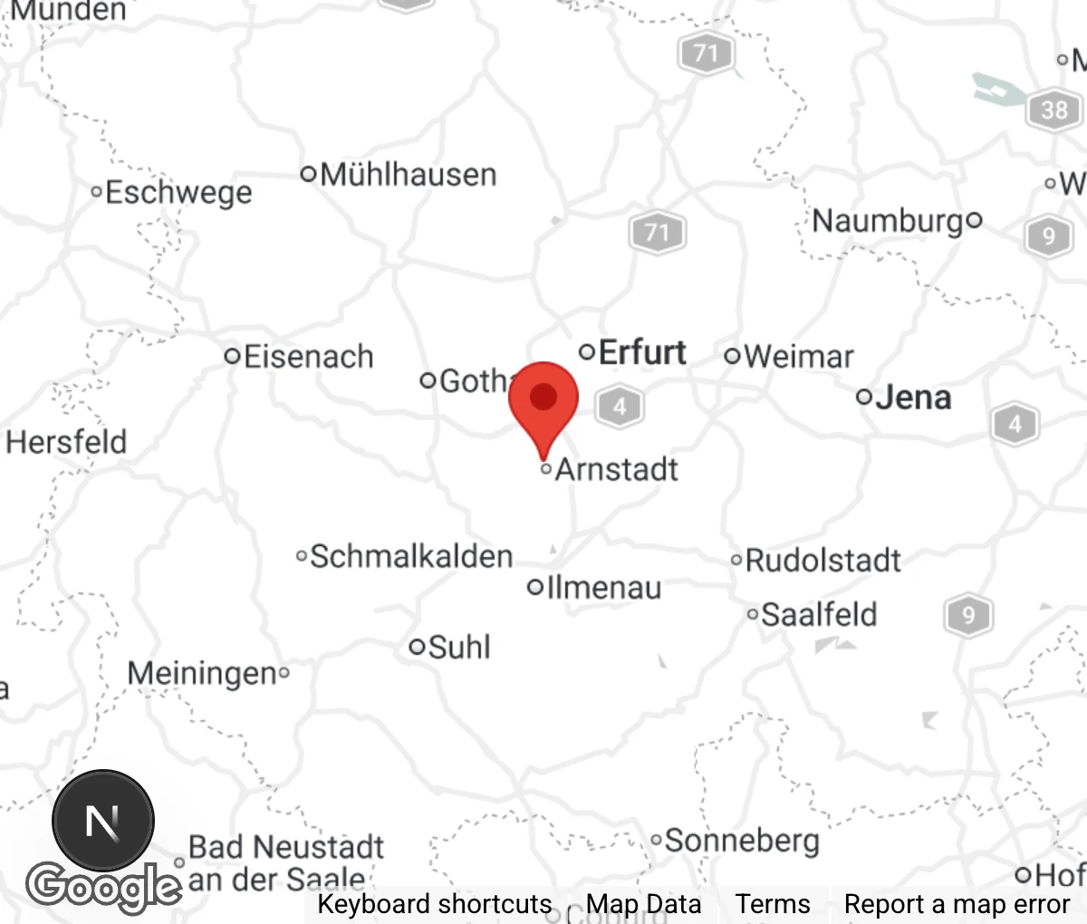 Map showing location of Tierschutzverein Arnstadt e.V.