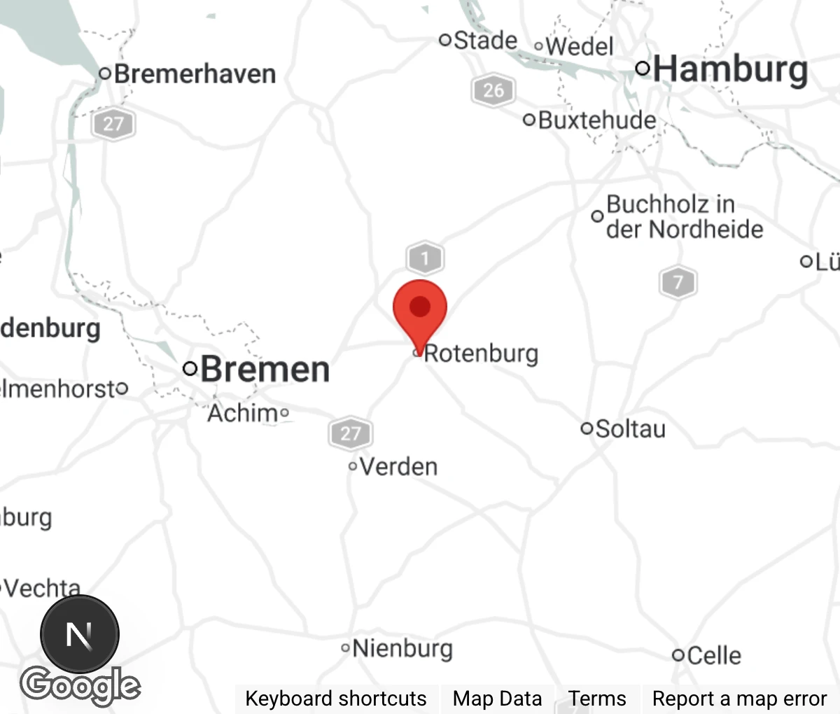 Map showing location of Tierhilfe e.V. Rotenburg