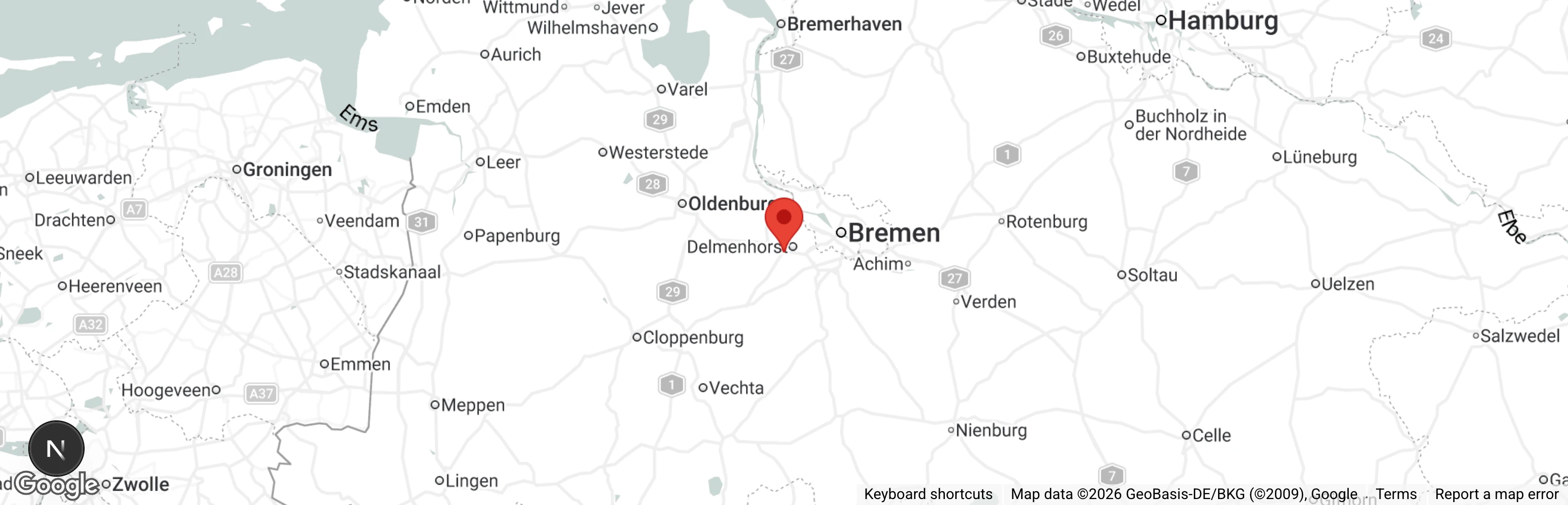 Map showing location of Tierschutzhof Delmenhorst