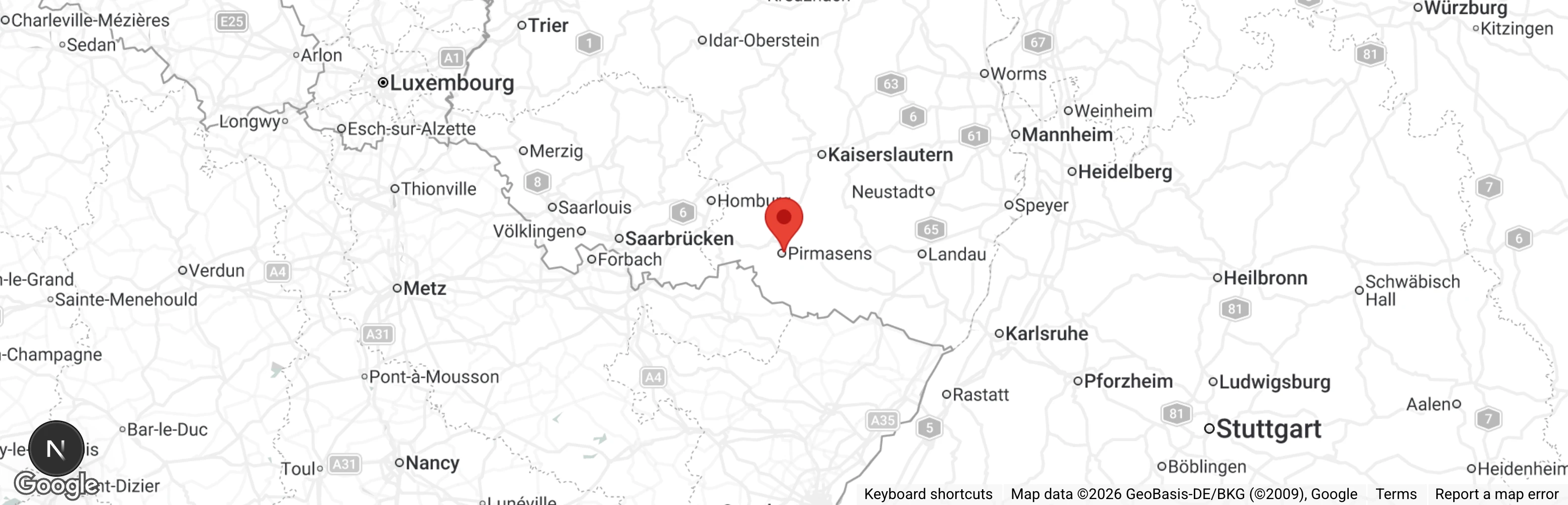 Map showing location of Menschen für Tiere e.V. Pirmasens Herrn Stefan Salzmann