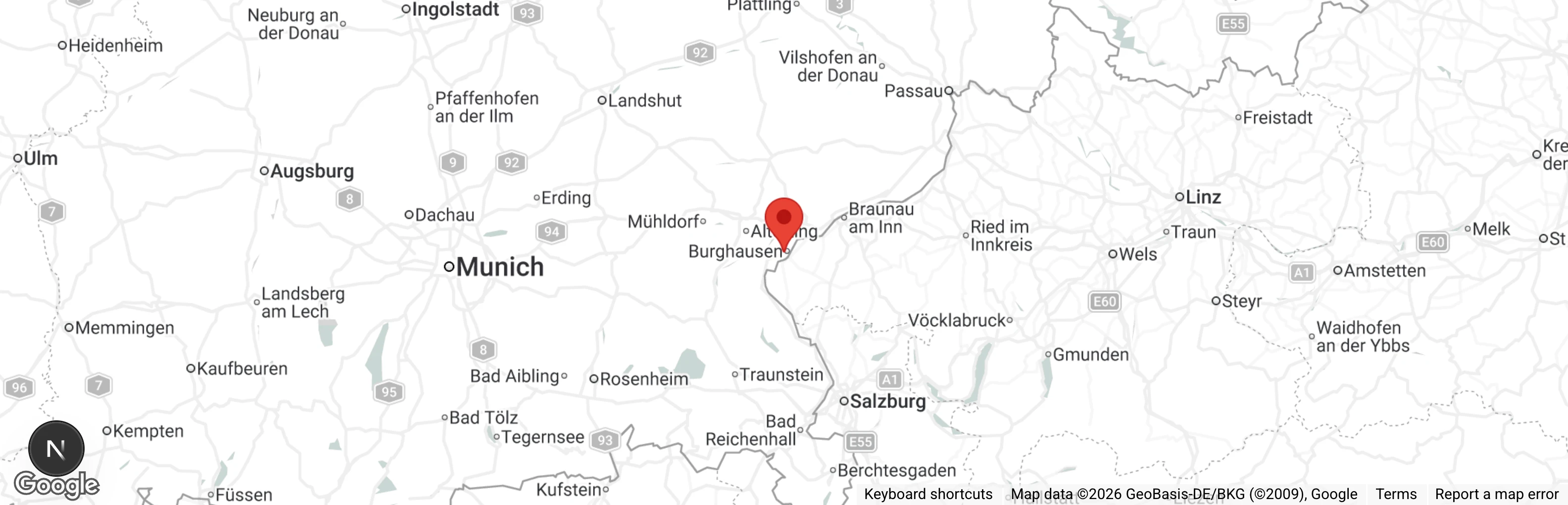 Map showing location of Tierschutzverein Burghausen e.V.