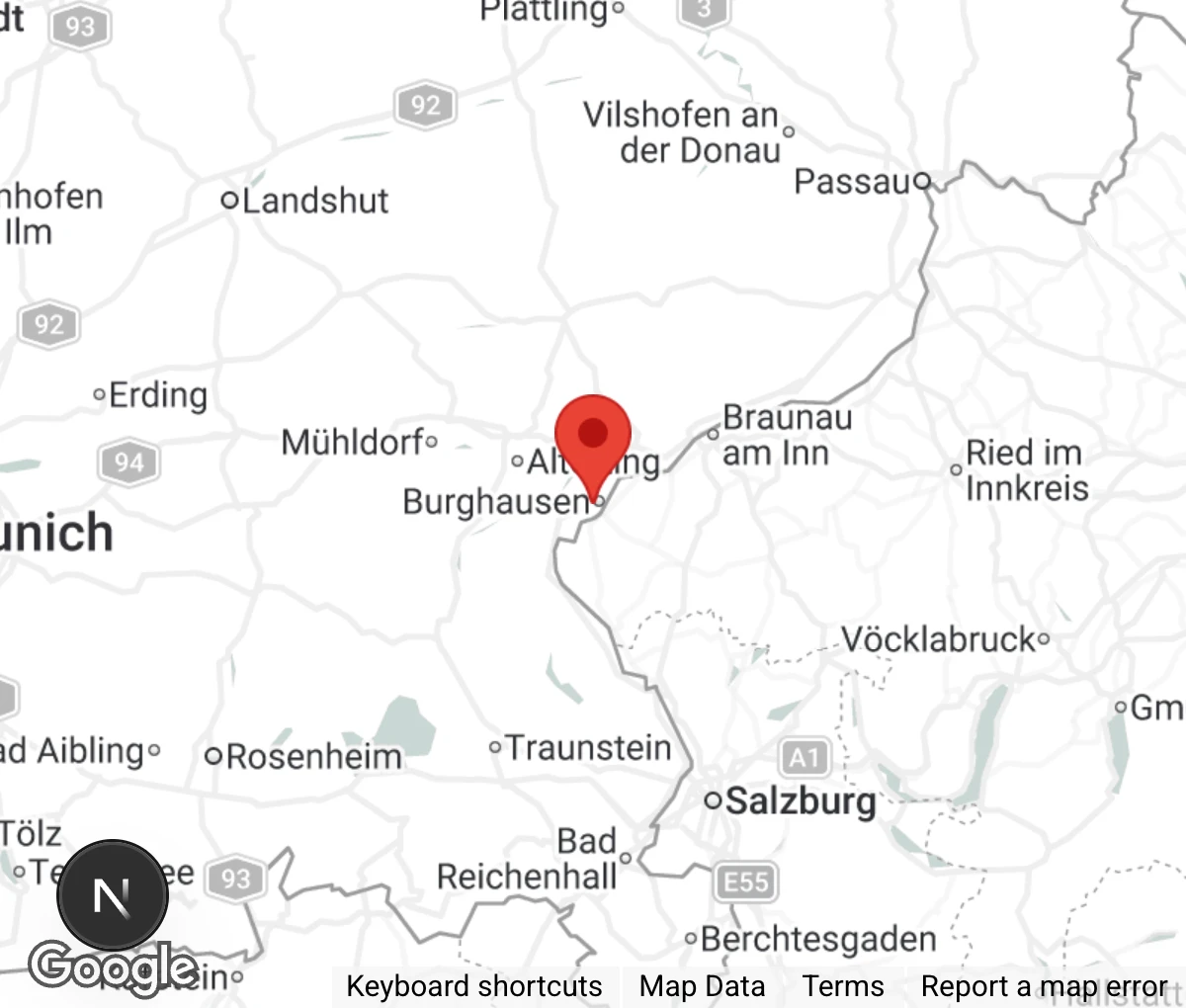 Map showing location of Tierschutzverein Burghausen e.V.