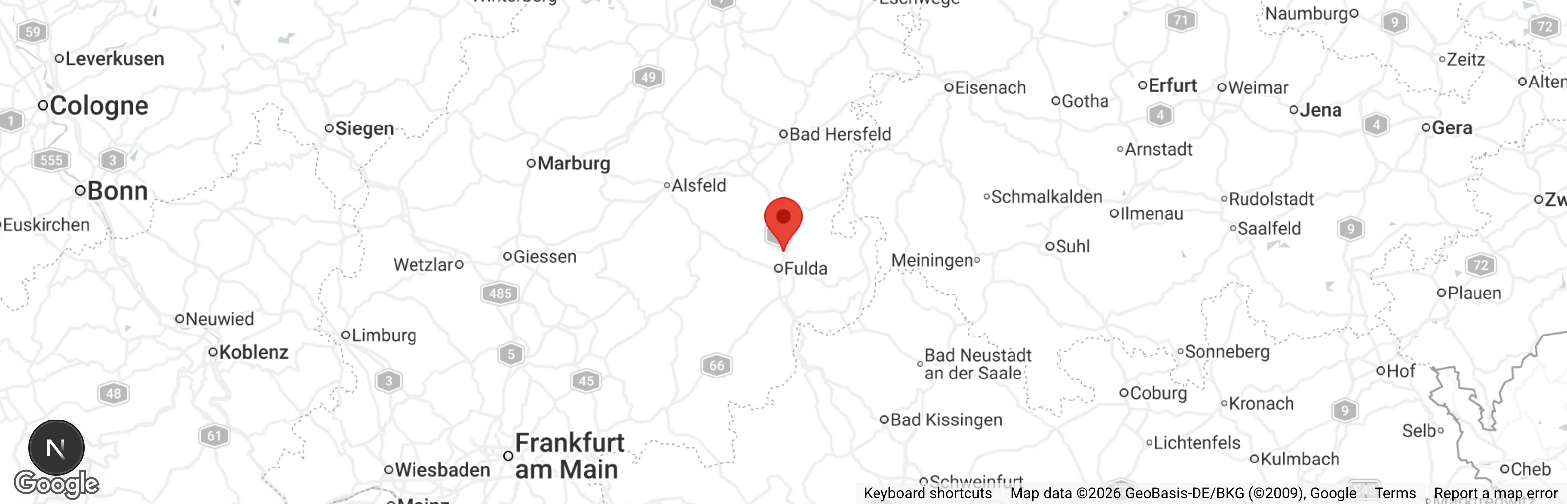 Map showing location of Tierheim Fulda-Hünfeld e.V.