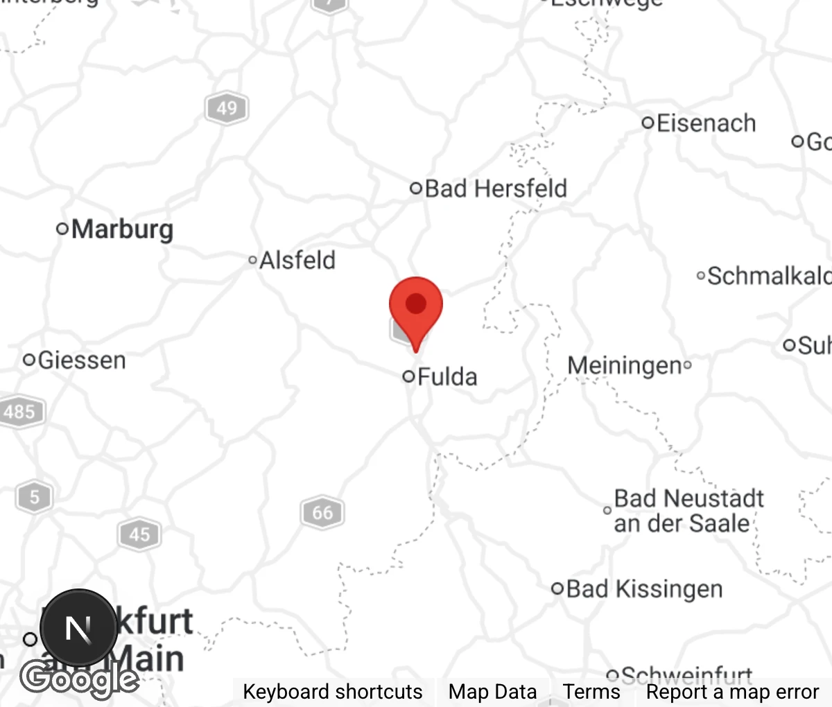 Map showing location of Tierheim Fulda-Hünfeld e.V.