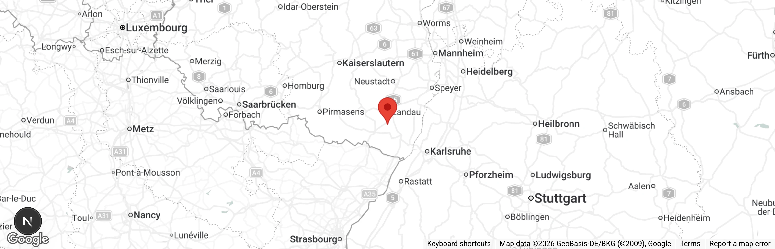 Map showing location of Streunerpfoten Südpfalz e.V.