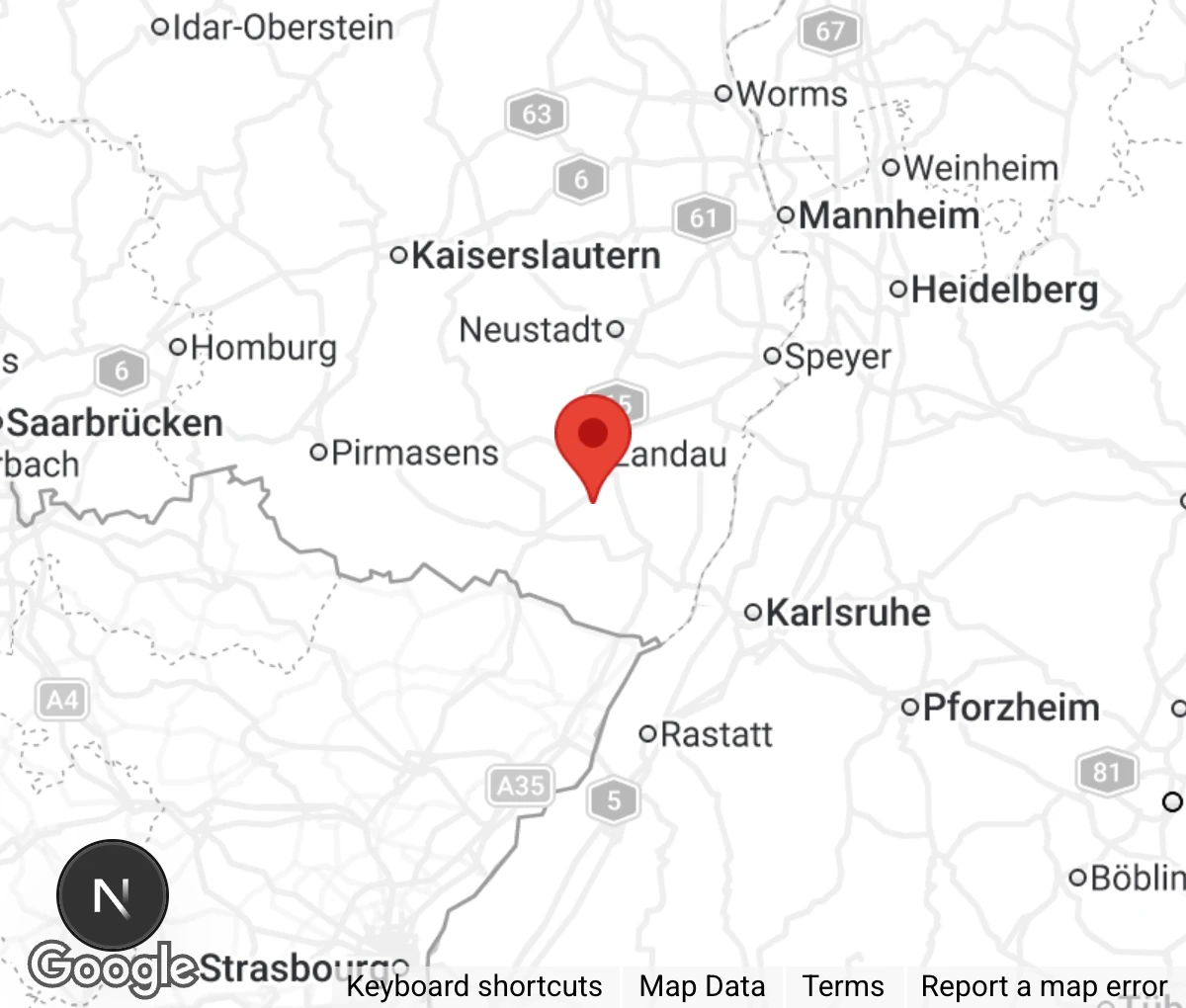Map showing location of Streunerpfoten Südpfalz e.V.