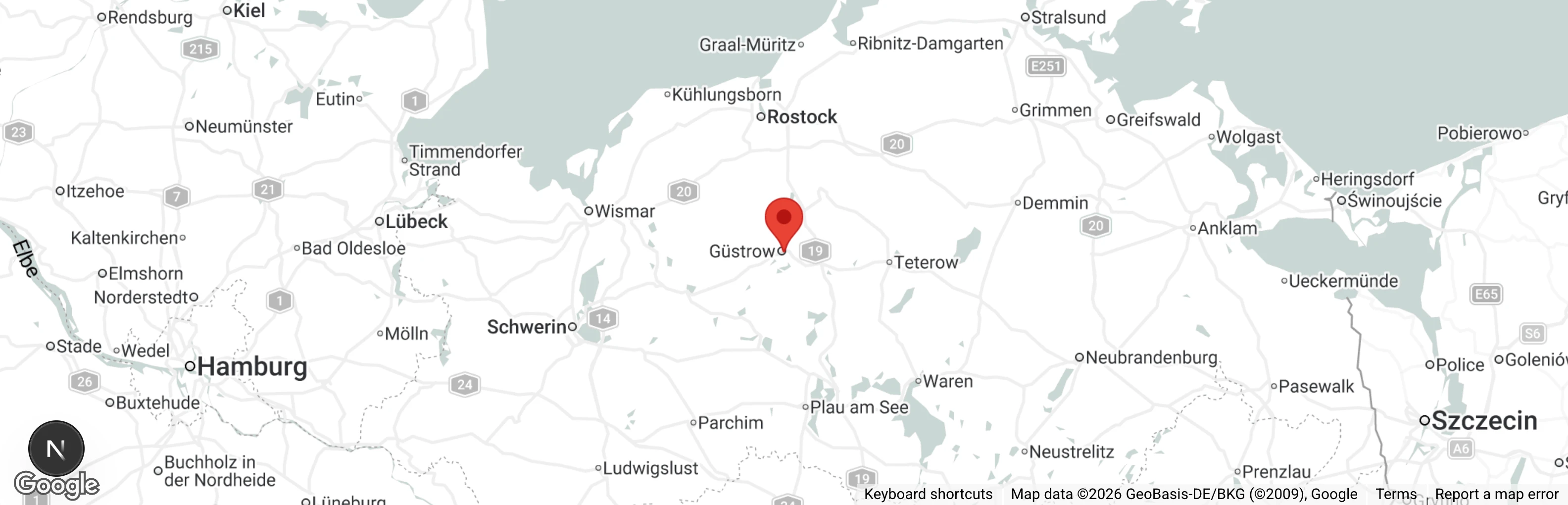 Map showing location of Tierschutzverein Güstrow u. U. e.V.