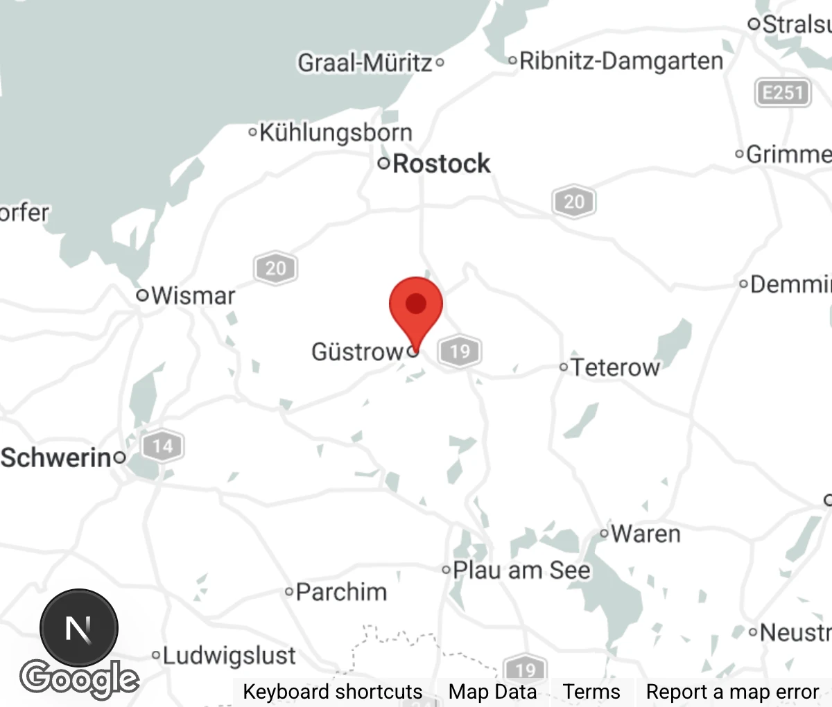 Map showing location of Tierschutzverein Güstrow u. U. e.V.