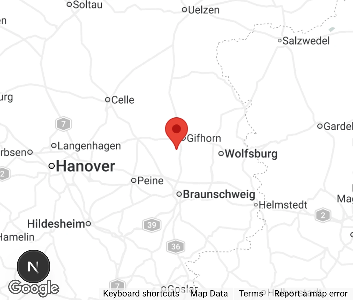 Map showing location of Tierschutzverein Gifhorn u.U. e.V.