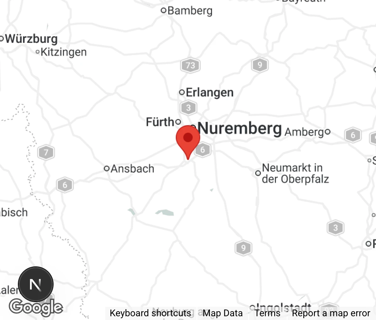 Map showing location of Tierauffangstation Schwabach