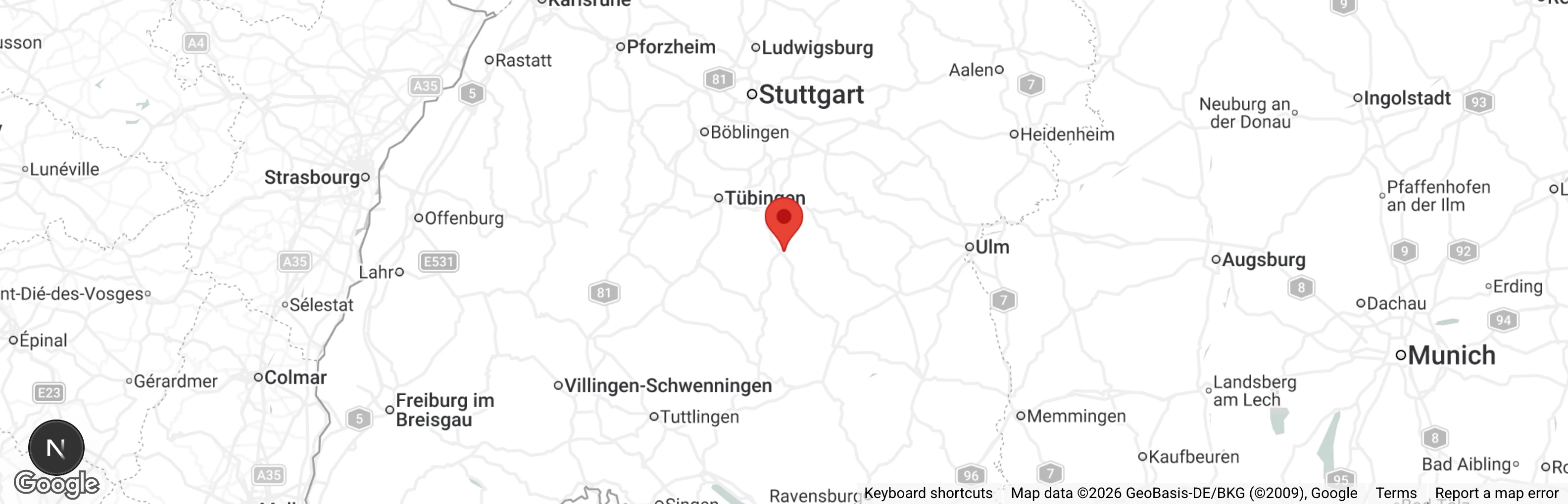 Map showing location of Tierschutzverein Münsingen u.U. e.V. c/o Gabriele Brendle