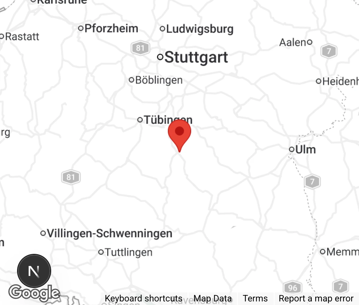 Map showing location of Tierschutzverein Münsingen u.U. e.V. c/o Gabriele Brendle