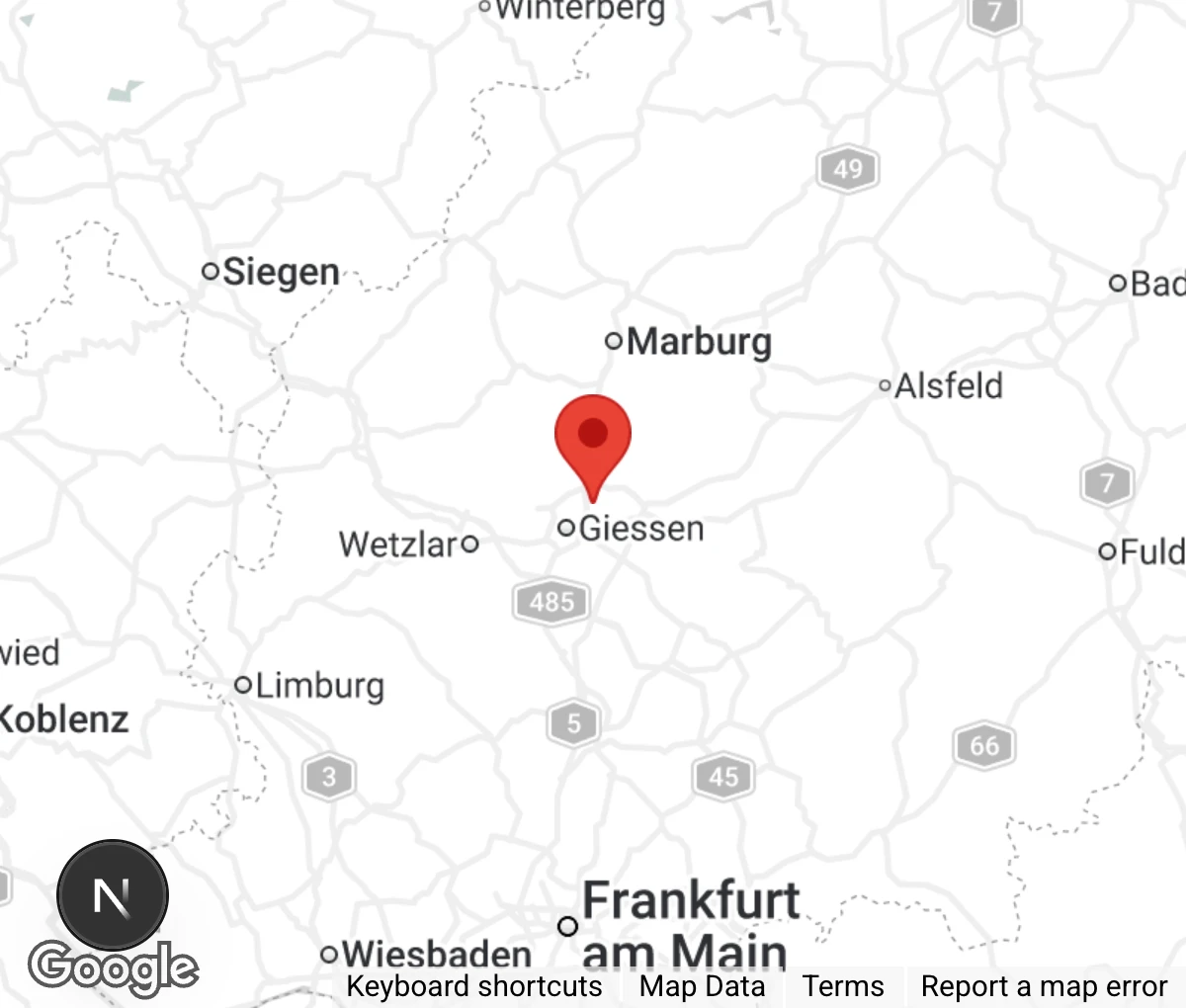 Map showing location of Tierheim Gießen