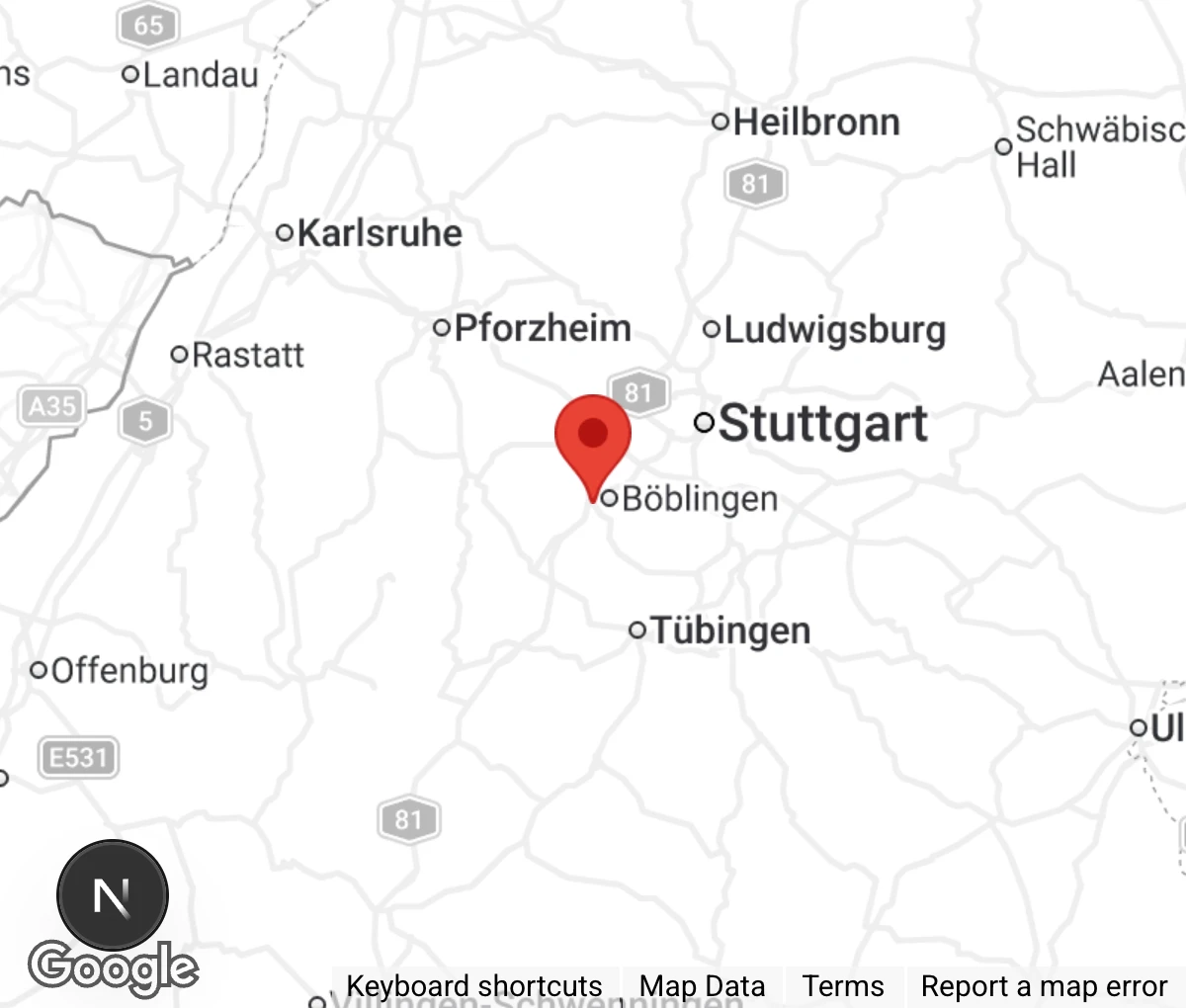Map showing location of Tierschutzverein Böblingen eV
